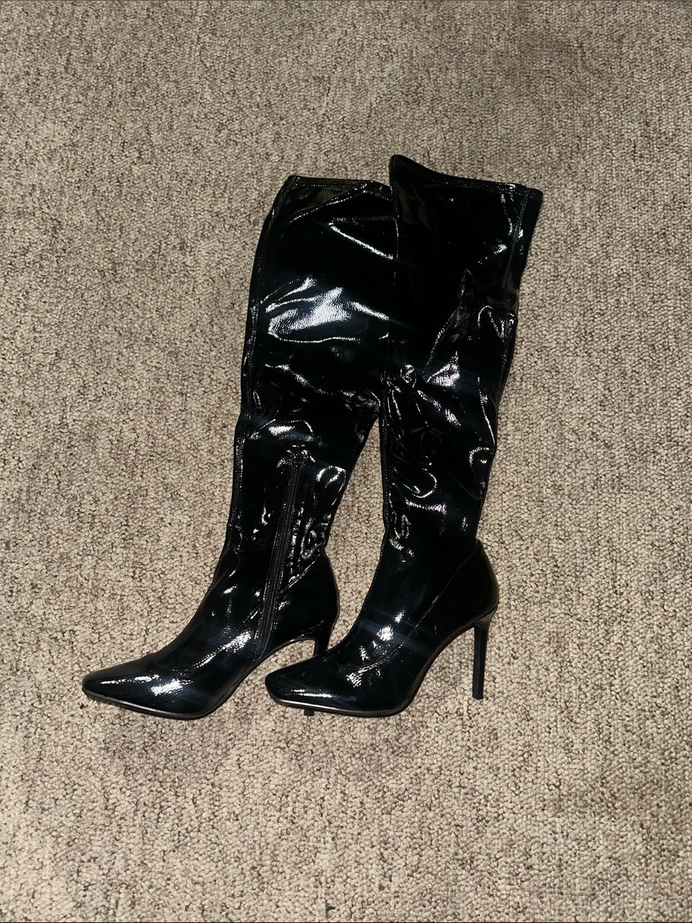 INC International Concepts Black Patent Over-the-Knee Stiletto Boots